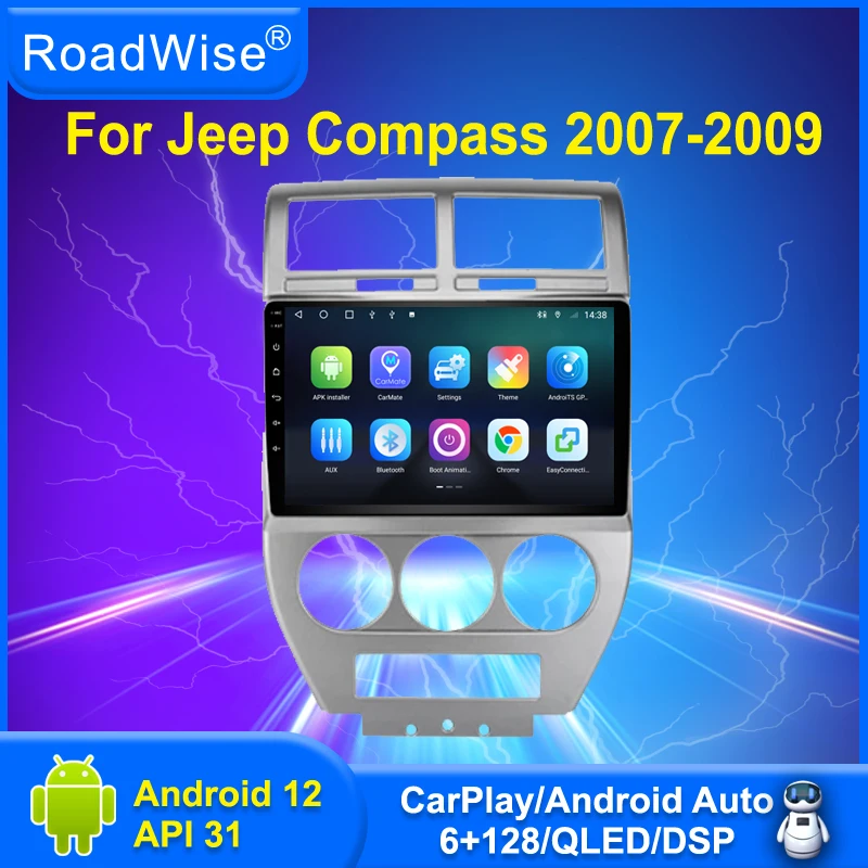 

8+256 Android 12 Car Radio For Jeep Compass MK 2007 2008 2009 Multimedia Carplay 4G Wifi GPS DVD 2 Din DSP IPS Autoradio Stereo