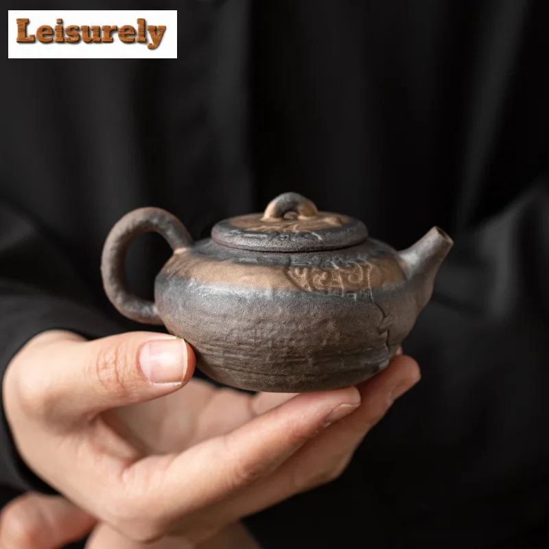 100ml Retro Gilded Iron Glazed Teapot Japanese Crude Pottery Pot Traditional Tea Soaking Kettle Flower Tea Cafes Ornaments Gifts