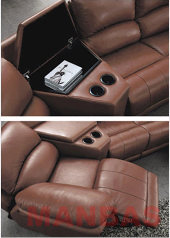 MANBAS Living Room Sofas Manual / Electric Recliner Italinan Genuine Leather Couch Retractable Theater Reclining Armchair 4 Seat