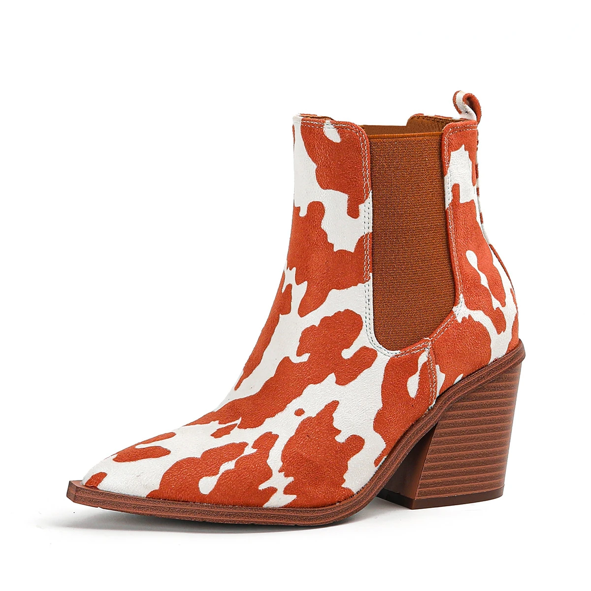 Autumn Winter Casual Western Cowboy Ankle Boots for Women Elastic Slip on Square Heels Short Cowgirl Booties Shoes Women Boots