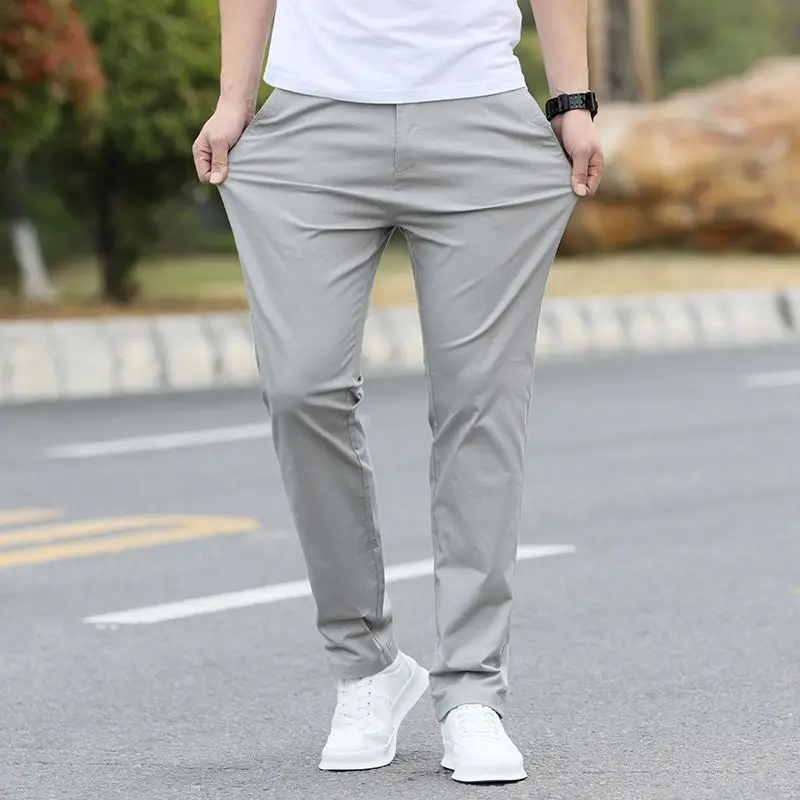 

Spring Autumn New Solid Color Fashion Straight Pants Man High Street Casual Zipper Patchwork Button Pockets Pure Cotton Trousers