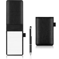 Compact Refillable Pocket Notebook with Pen - Portable Faux Leather Cover for Travel, Meetings, and Notes (Black)