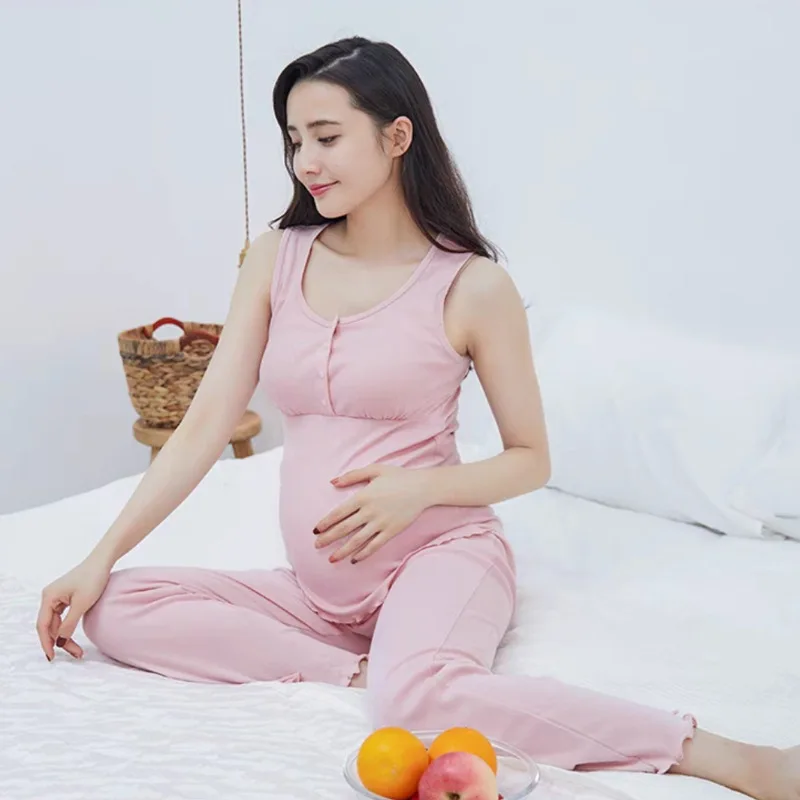임산부 코튼 탱크, 가정 간호 민소매 상의, 단색 임산부 의류, 여름 3 색