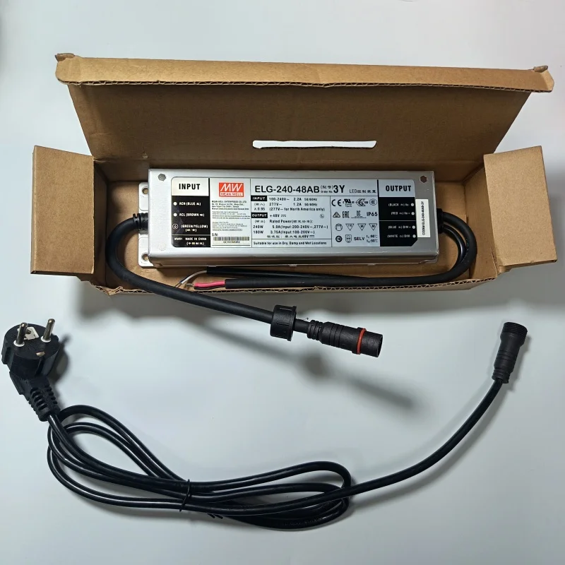 LM301H EVO Driver ELG-240-48AB-3Y 240W Led Grow Light Quantum Board Power Supply Dimmable MW With Plug Threaded Connector Indoor