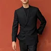 Men's Chinese style casual cross-button suit slim cut jacket Dress jacket solid color suit 4