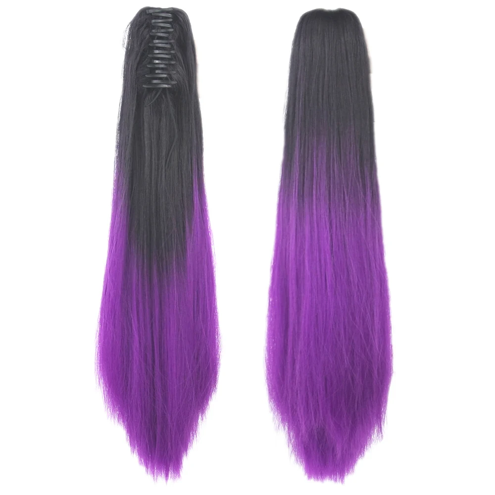24'' Straight Synthetic Hair Clip In Hair Extension Red Pink Claw Ponytail Hairpieces Pony Fairy Tail Queue De Cheval fake hair extensions
