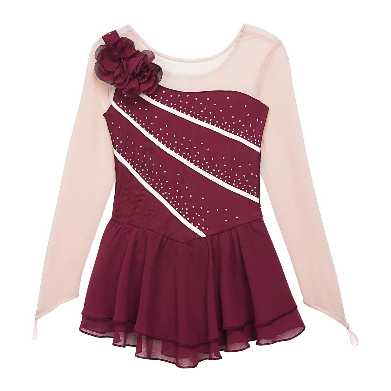 Abito Da Pattinaggio Donna Con Strass - Manica Lunga, Chiffon, Per Danza E Ginnastica - Foto 4