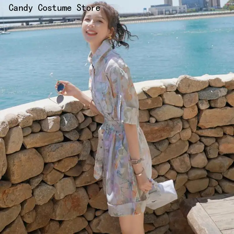 Casual Rompers Summer Women Floral Design Simple Chic Korean Style Streetwear Turn-down Collor Pockets Temperament Playsuits BF