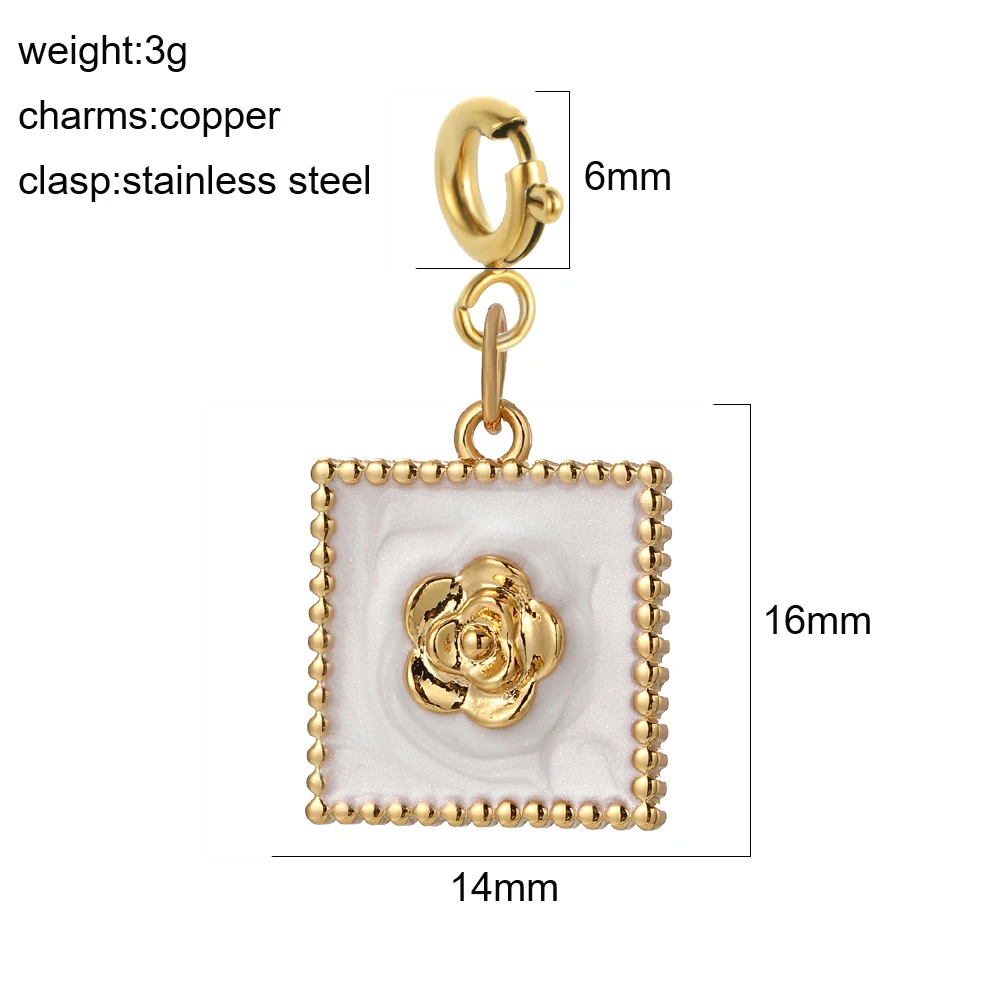 3 Stück 6 mm Edelstahl-Federschnalle, modische Emaille, niedliche Blumen-Charms, Pflanzen-Anhänger, CZ, DIY-Schlüsselanhänger, Halskette, Zubehör – Detail 16