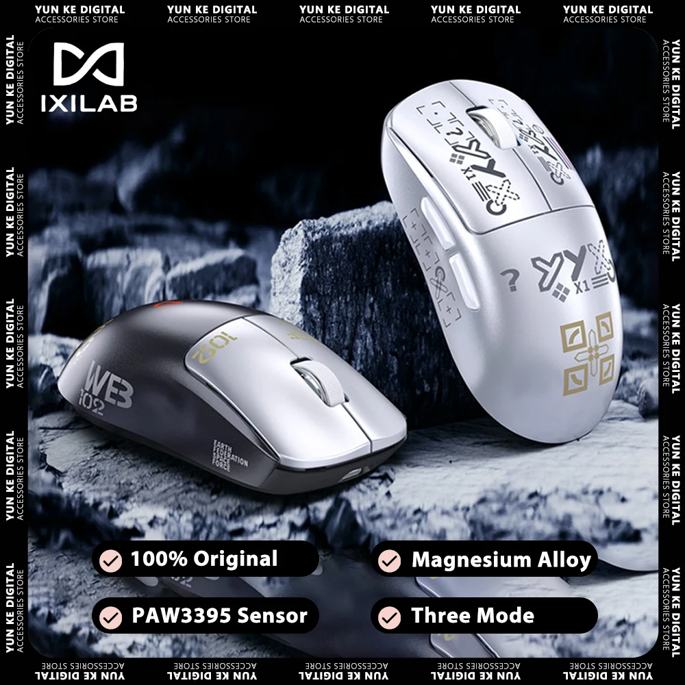 

Беспроводная компьютерная мышь IXILAB X1 PAW3395 из титанового магниевого сплава, с тремя режимами, 4K FPS