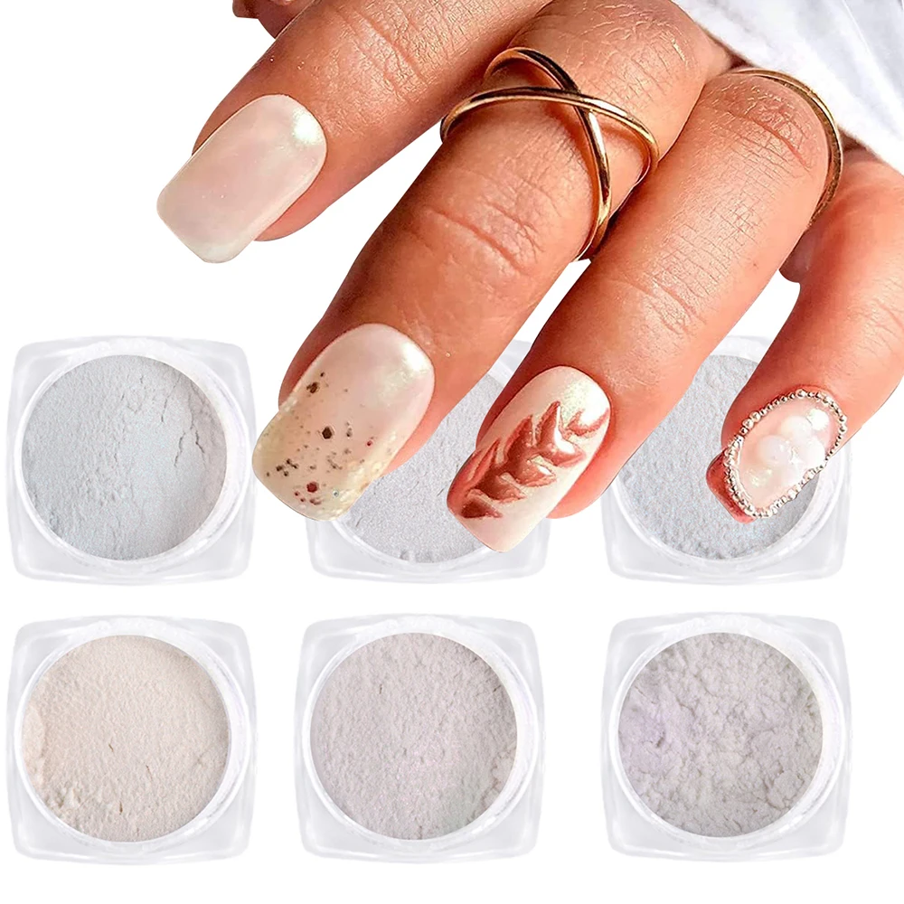 1 Barattolo (1G) Pearl Ice Muscle Nail Glitter Powder White Glossy Nails Art Pigment Dust Gel Polish Moonlight Aurora Manicure Powder