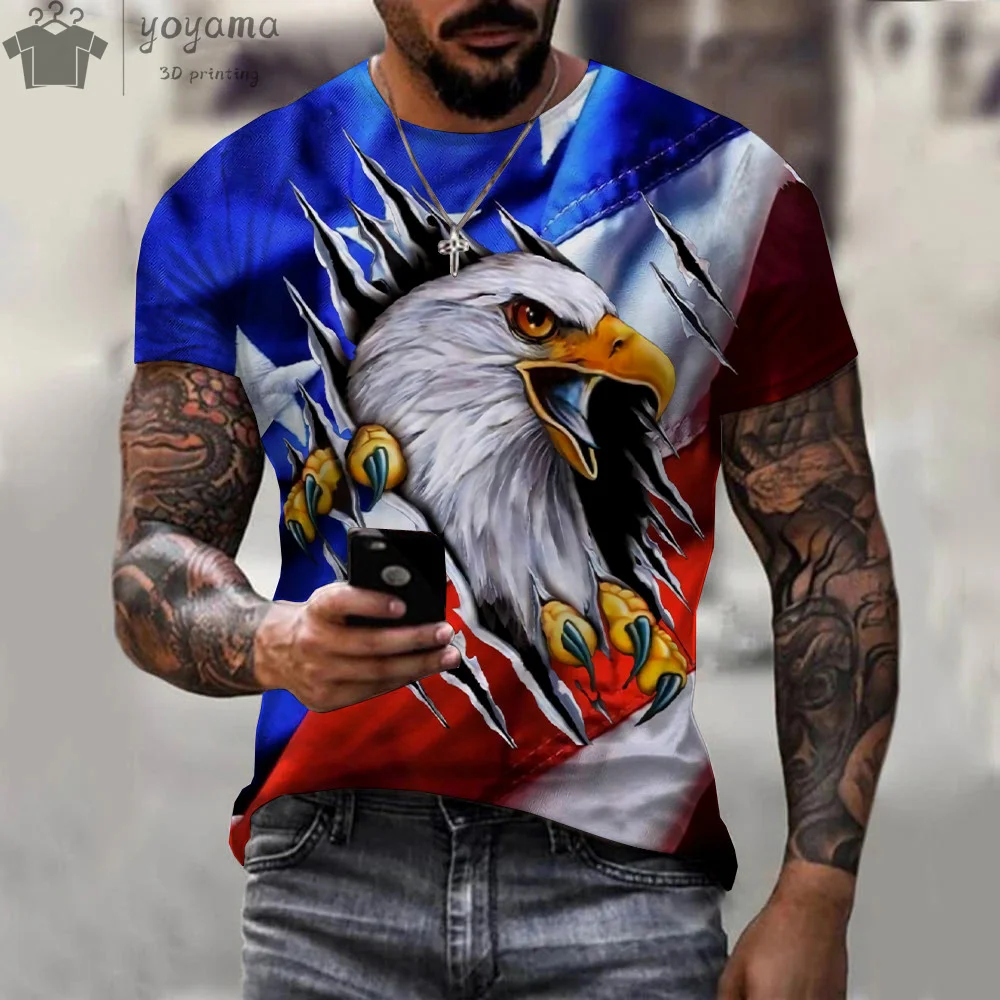 Classic American Flag Eagle Graphic T-shirt For Men Oversized_voghion.com