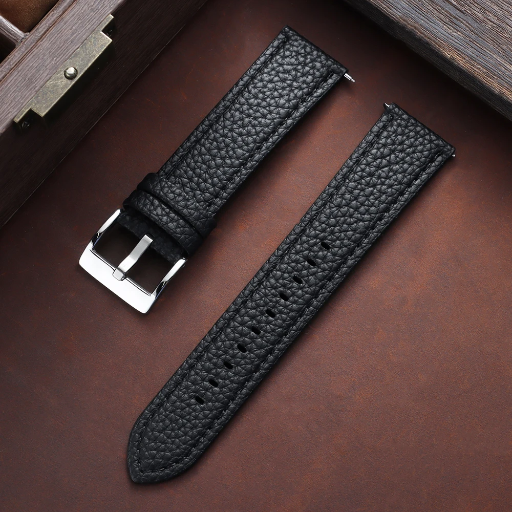 Lychee Pattern Leather Quick Release Watch Strap Bracelet