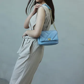 Women's Small Genuine Leather Chain Bag Soft Cowhide Luxury Crossbody Purses Summer Fashion Shoulder Handbag