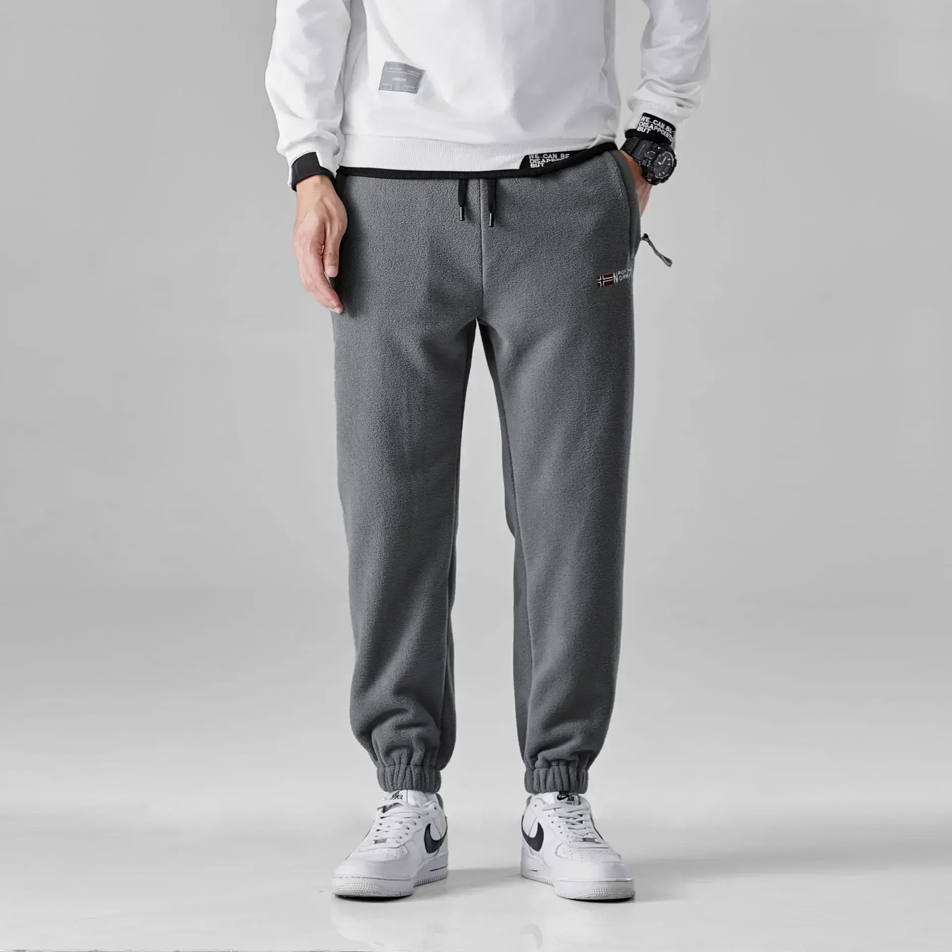 Winter  New Men's Pants Thickened Fleece Warm Pants Solid Color Casual Outdoor Polar Trousers Loose Men Joggers Sweatpants 2