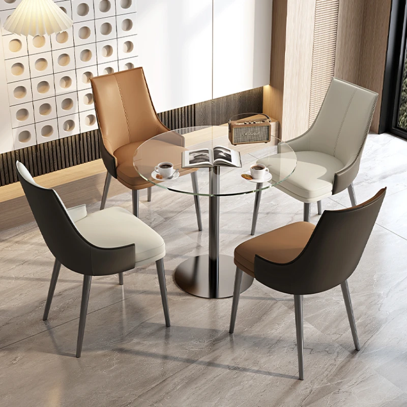 Modern Leather Dining chair restaurant furniture kitchen backrest stool minimalist hotel soft Cafe chairs Design vanity chair