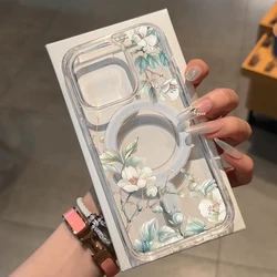 Floral Magnetic Transparent Phone Case with Magsafe Wireless Charging Capability - iPhone 12 Pro (Clear DSX515)