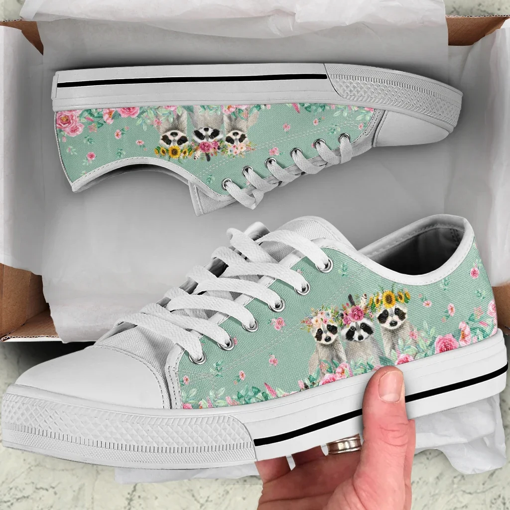 Pink Raccoon Floral Casual Shoes Low Top Women Canvas Shoes Fashion Flats Brand Students Sneakers New Spring Autumn