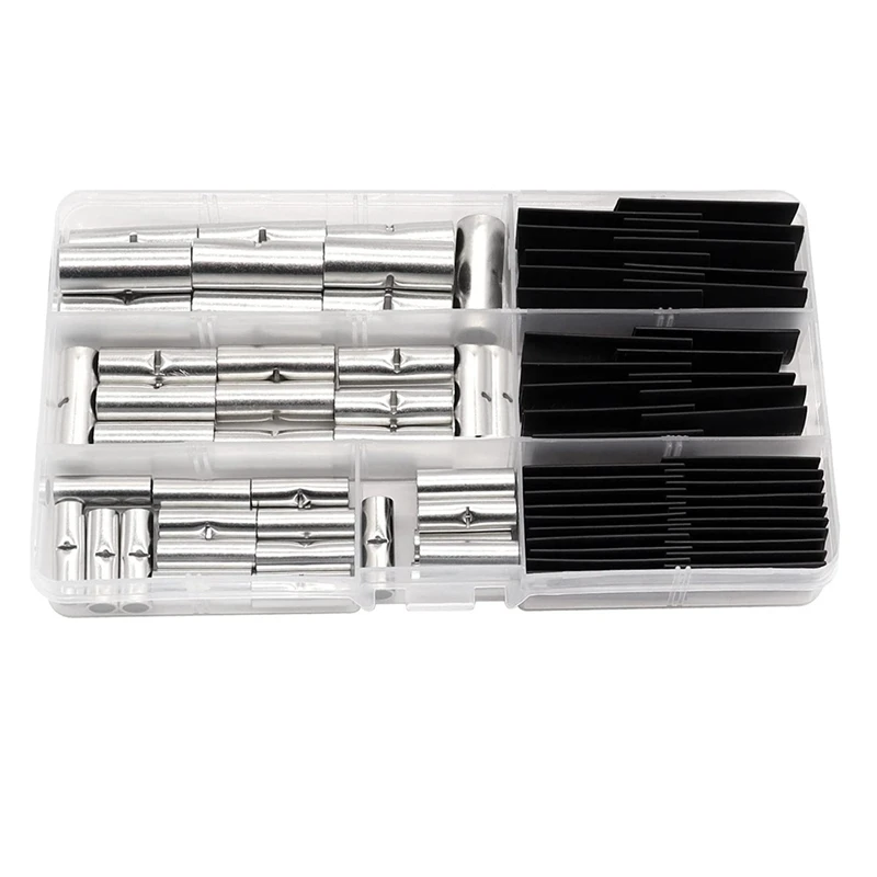 

80PCS 6 Values 4/6/8AWG Non Insulated Butt Connectors Kit With Heat Shrinkable Tube Butt Splice Connector For Automotive