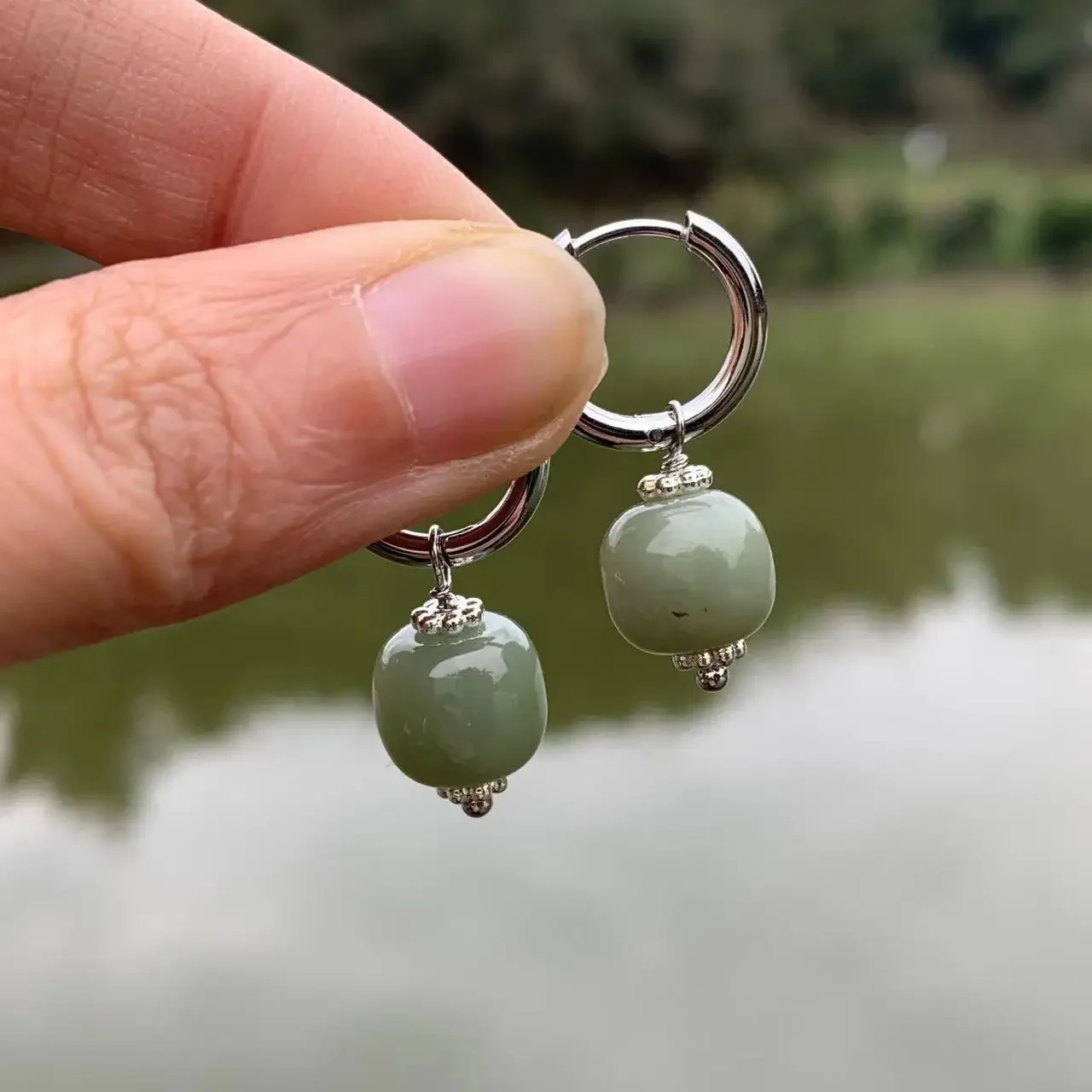 10MM Natural Green Jade Hoop Earrings Jasper Stainless STEEL Earring For Women Plated Vintage Gift Fine Jewelry