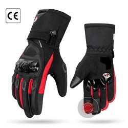 KEMiMOTO CE Black Winter Motorcycle Gloves - Warm, Touch Screen, Waterproof, and Windproof Protective Gloves - XXL (Classic RED)