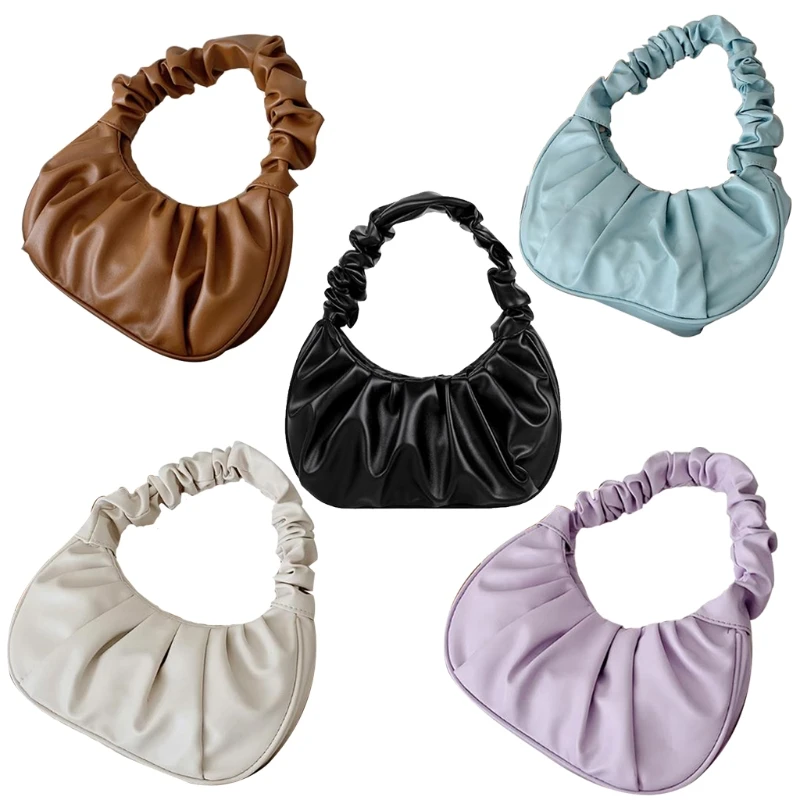 

Summer Pleated Handbags Women Underarm Bag Vintage Design PU Leather Ladies Small Shoulder Bags Female Tote Purse