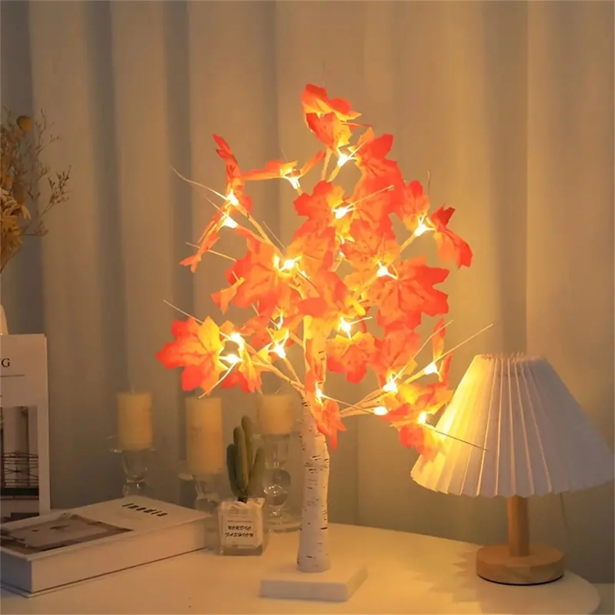 LED Maple Leaf Tree Night Light USB Battery-operated Garland Thanksgiving Tree Lamp Simulation Landscape Lamp Holiday Decor