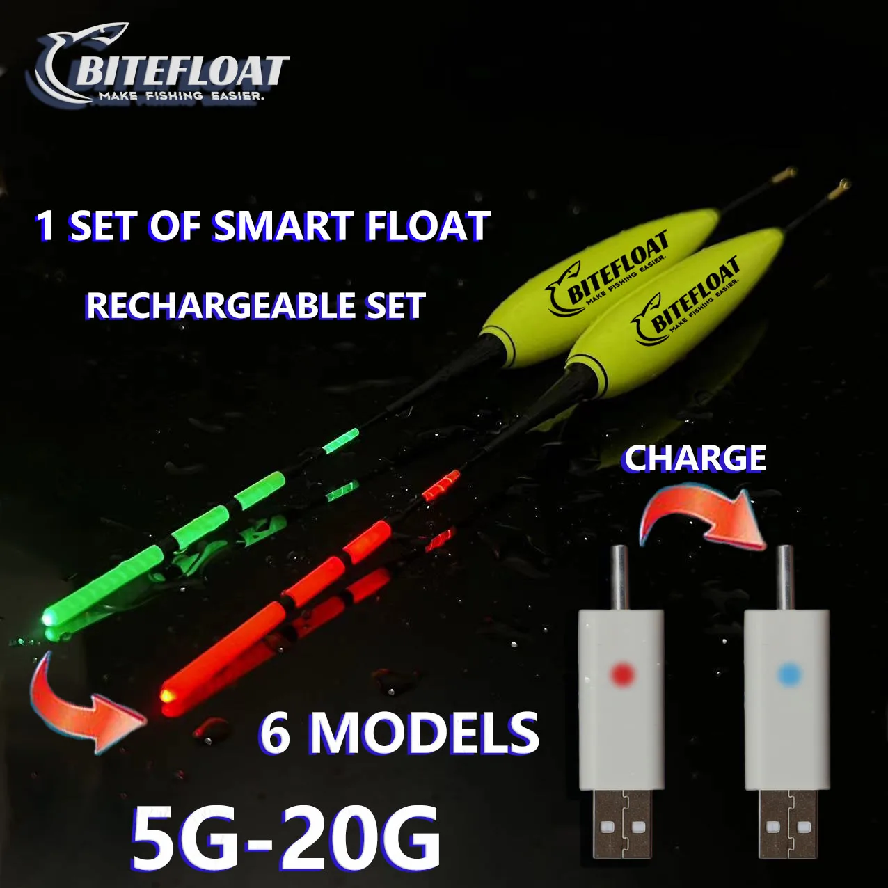 1Set Smart Fishing Electronic Float Led Light Rod Set With Cr425 Rechargeable Battery Charger Hook Change Color Carp 2024 New