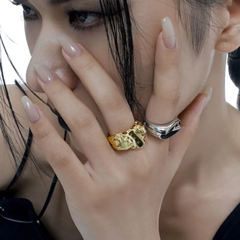 Creative Irregular Golden Metal Rings for Women Fashion Prevent Allergy Silver Color Wedding Rings Jewelry Gifts