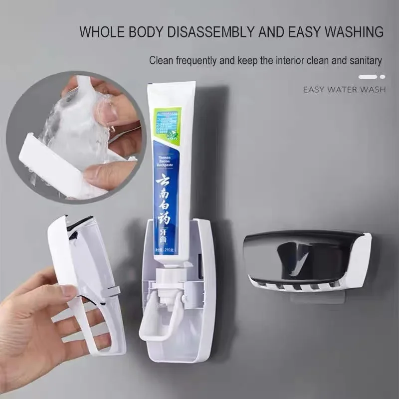 Toothbrush Holder Toothpaste Dispenser Wall Mounted Bathroom Storage Rack Toothpaste Squeezer 1Set