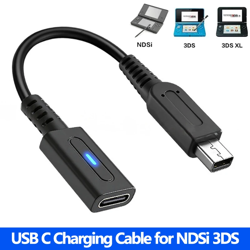 NDSi 3DS LL/XL 게임 컨트롤러용 PD USB C 충전 케이블, LED..
