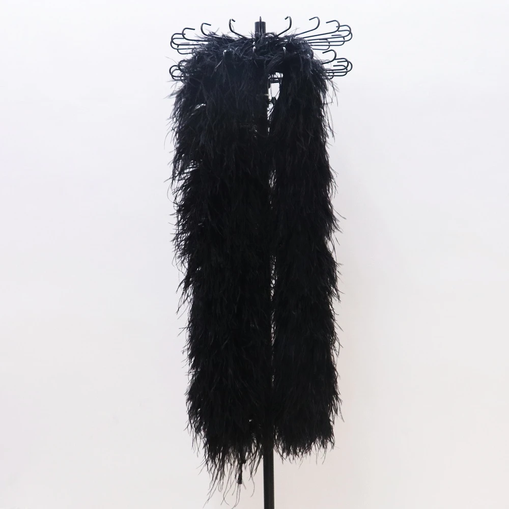 New 2 Yards Black Ostrich Feather Boa Natual Ostrich feathers Trims Long  15-25cm Party Clothing Plume Shawl Customized 200 Grams