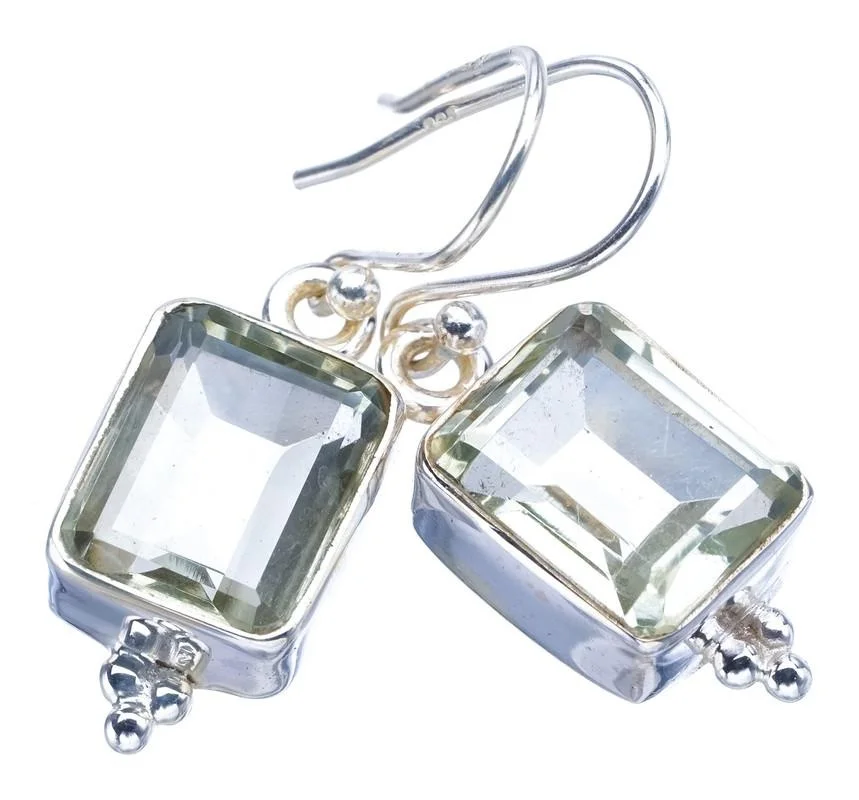 

StarGems Green Amethyst Handmade 925 Sterling Silver Earrings 1.25" F5821