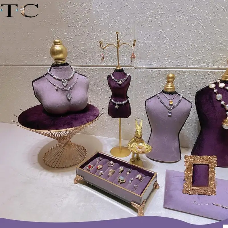 High-End Velvet Jewelry Jewelry Necklace Display Portrait Neck Window Necklace Display Jewelry Rack