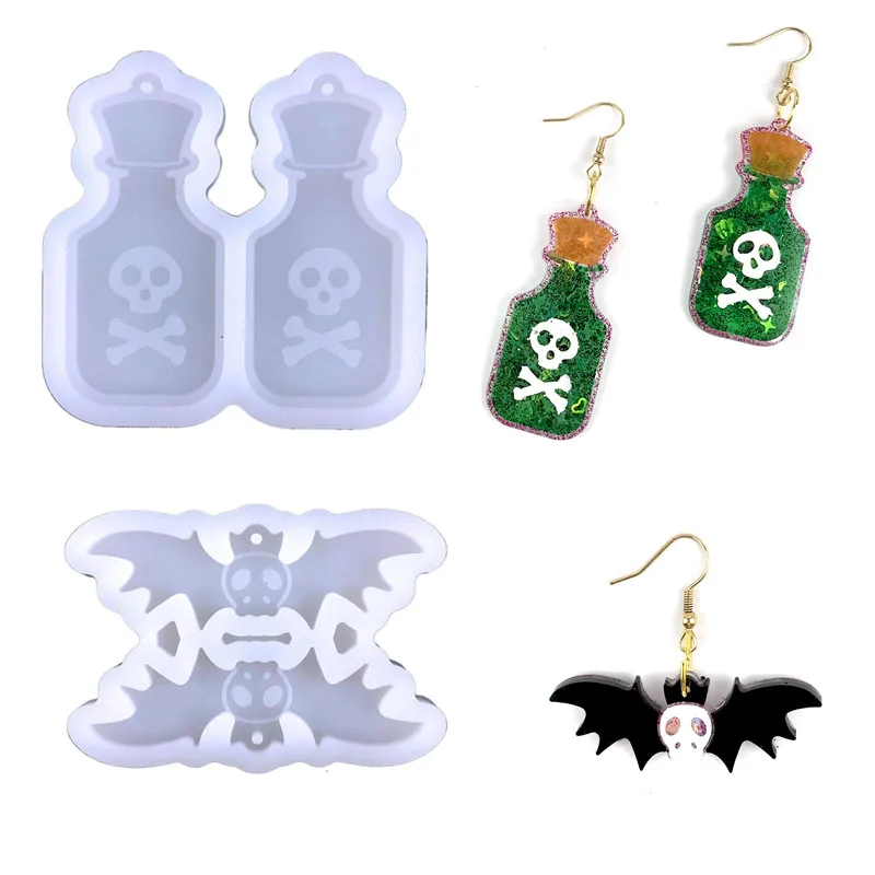 Halloween Epoxy Resin Molds 2-Pack - Pumpkin Ghost Bat Skull Silicone Molds For DIY Jewelry