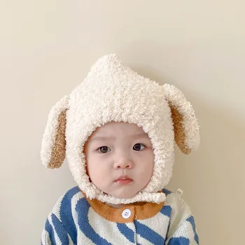 귀여운 아기 봉제 모자, 가을 겨울 토끼 귀, 유아 비니 모자, 한국 만화 토끼, 어린이 소년 소녀, 따뜻한 귀마개 모자, 보넷
