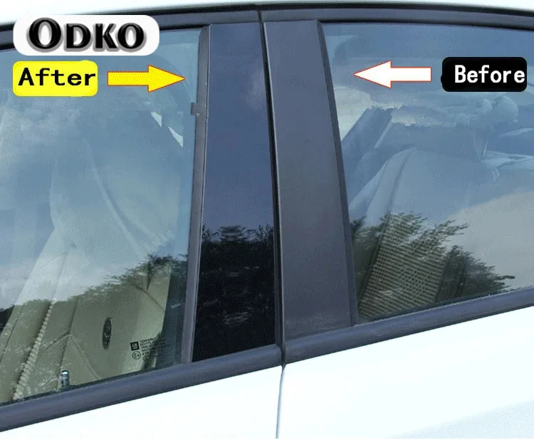 Glossy Black Car Door Window Center B C Pillars Post Middle Column Cover Trim Mirror Effect Sticker For Honda Civic FD 2006-2011