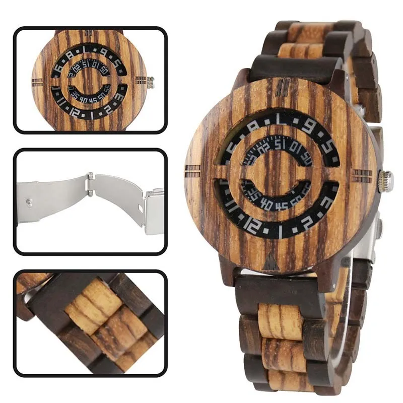 

Men's Watch Wooden Erkek Kol Saati Luxury Shockproof Fashion Military Hollow Out Time Code Clock High Quality Gift Reloj Hombre