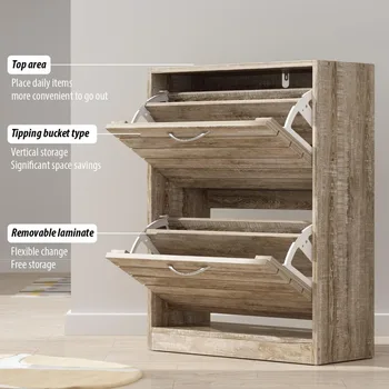 Shoe Storage Cabinet with 2 Flip Drawers for Entryway, Modern, Freestanding Rack Organizer (22.4”W x 9.4”D x 29.5”H) 5