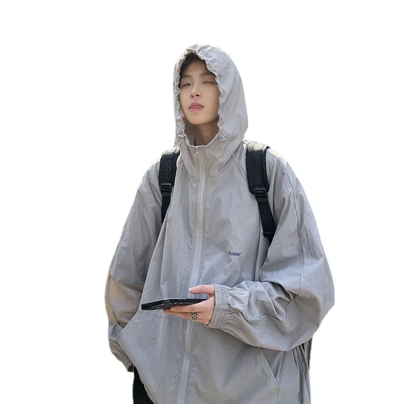 Sun-protective jacket men's summer new high street outdoor clothing lightweight, breathable and loose hooded overalls jacket