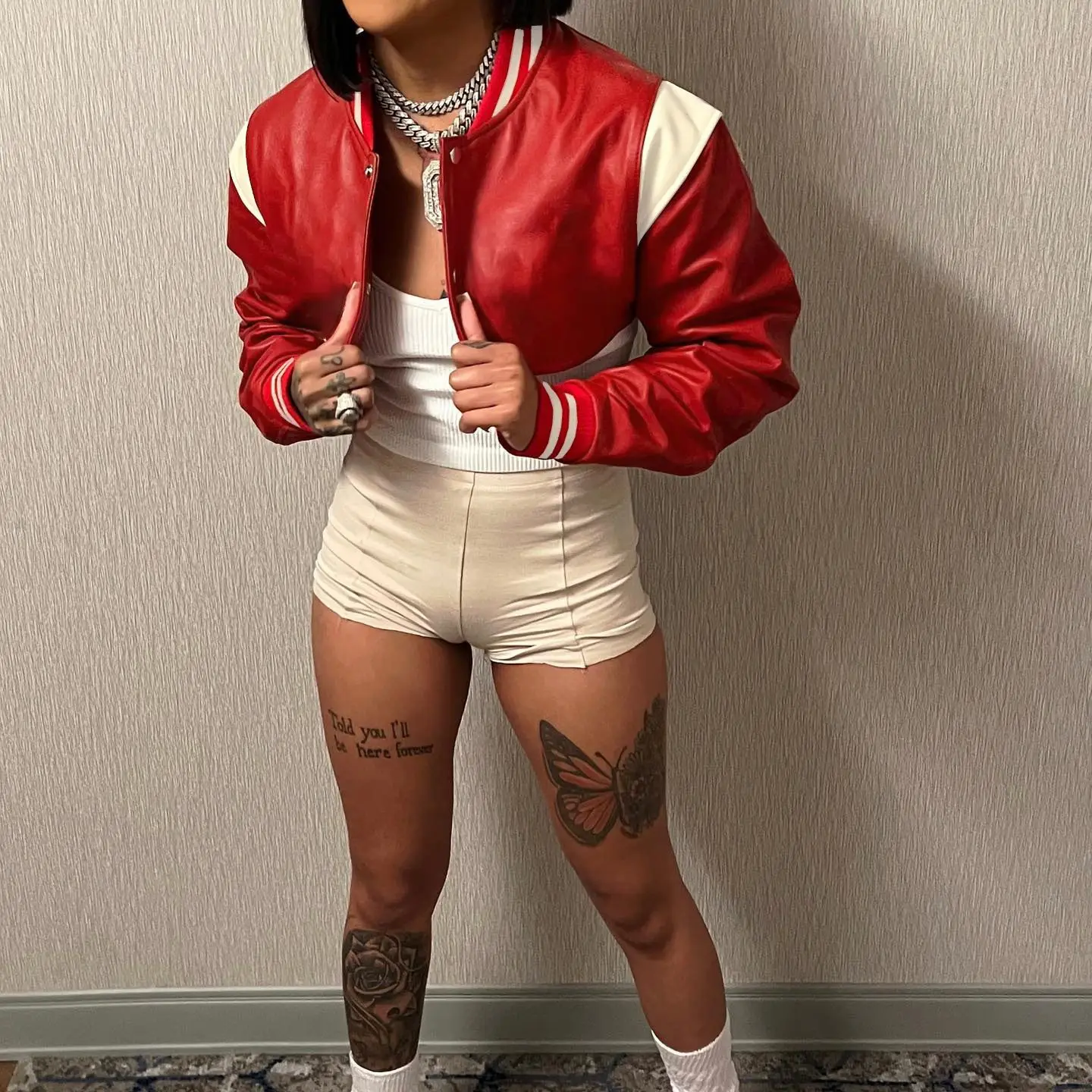 

Leather Varsity Baseball Jacket Winter Women Cropped Cyber Y2K Streetwear 2022 Clothes Racing Bomber Jackets Patchwork Coat