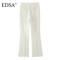 EDSA Women Beige Pants Set O-Neck Blazer Jacket Office Lady High Waist Fitted Flared Long Trousers Female Suits - Image 5
