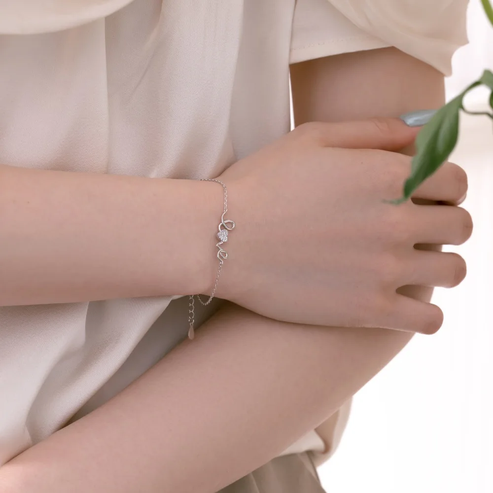 XUYUANFEN Cross Border S925 Sterling Silver Bracelet Women's Instagram Style Small and Popular Design Letter Zircon Handicraft