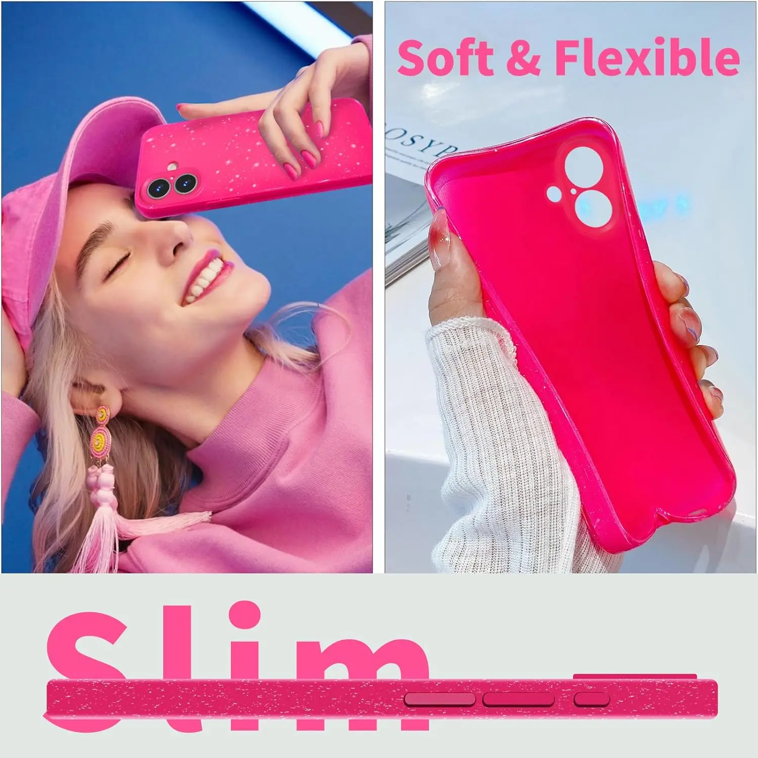 Hot Pink Rose Glitter Phone Case - Stylish Sparkle Cover