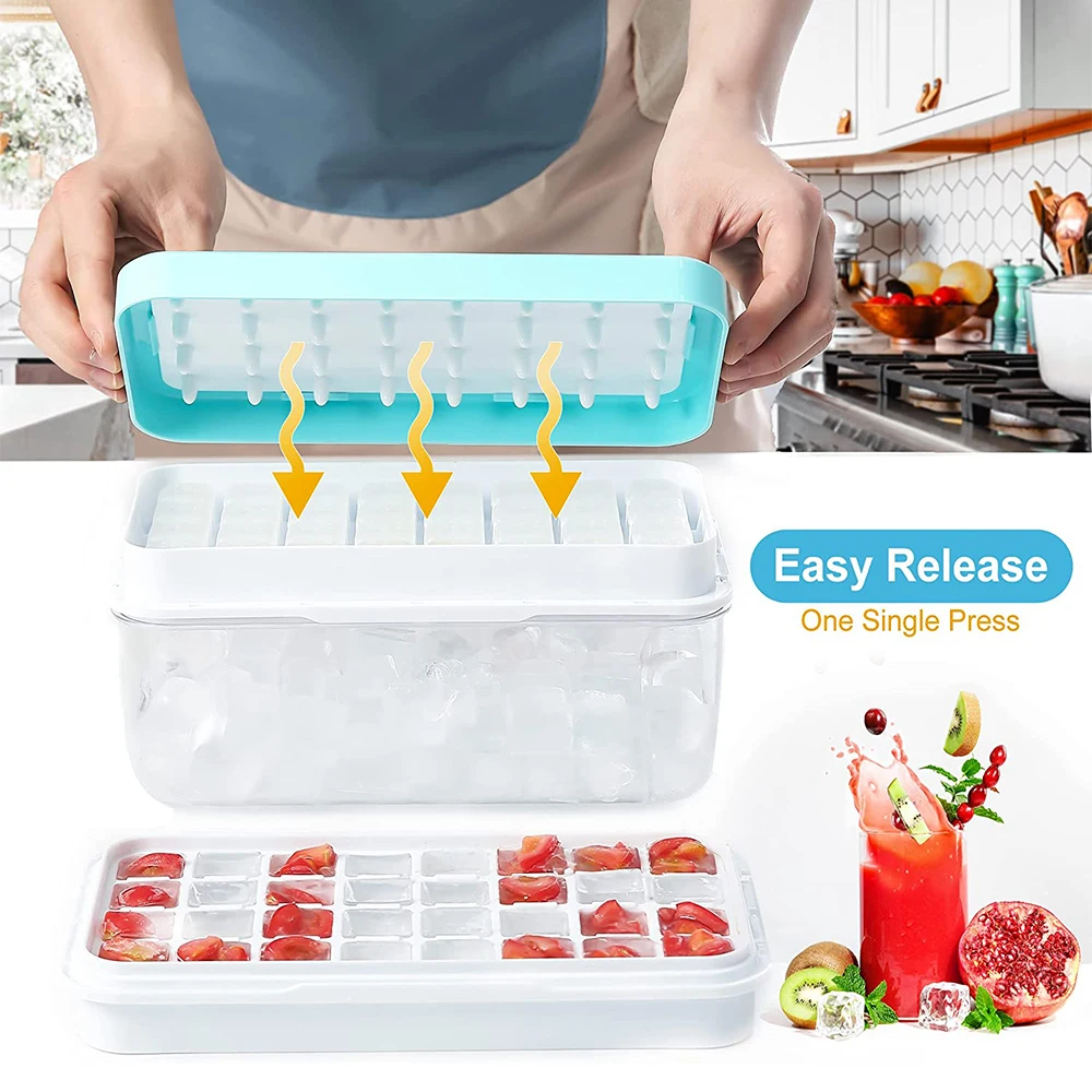 Ice Cube Tray With Lid and Bin - Large Silicone Ice Tray For Freezer - Storage  Bins & Baskets