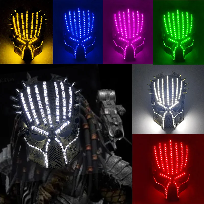 

Game Nightclub Bar Mask Cosplay Gothic LED Lights Warrior Horror Masks Flash Props Street Photography Performance Accessories