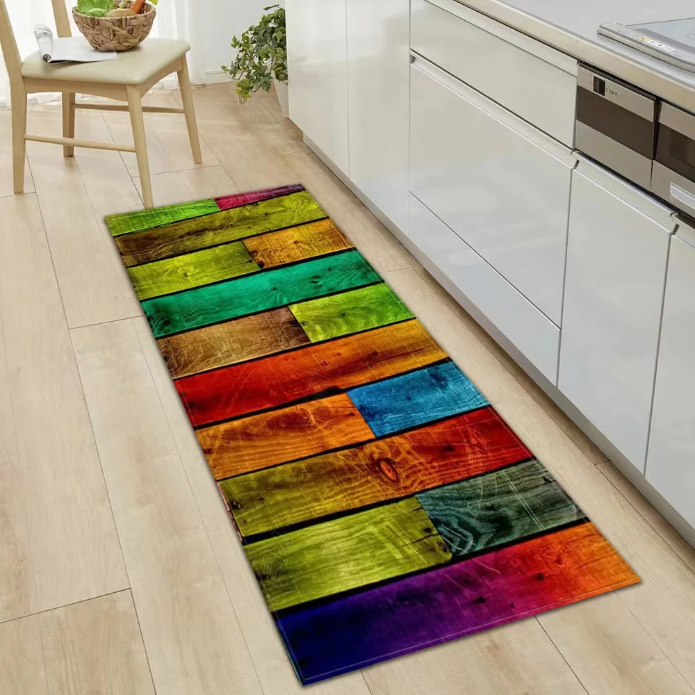 New Rainbow Wood Paneled Kitchen Floor Mats Laundry Room Non-Slip Area Rugs Bathroom Entry Door Home Decor Carpet floor mat shaggy rugs