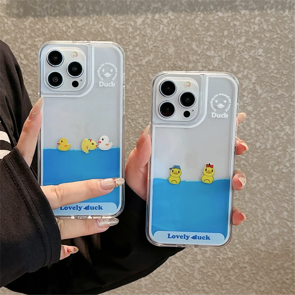 Lovely Duck Phone Liquid Floating Phone Case Floating Blue Liquid