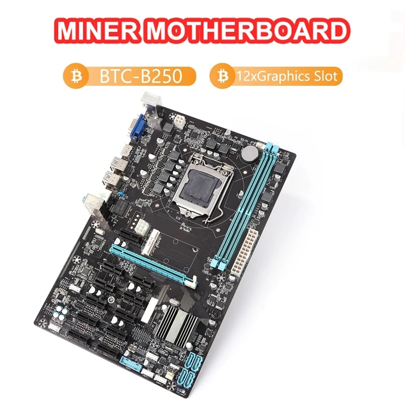 B250 BTC Mining Motherboard with Switch Cable+SATA Cable LGA1151 DDR4 RAM SATA3.0 USB3.0 12 PCI-E Slot for I7/I5/I3 CPU mother board of computer