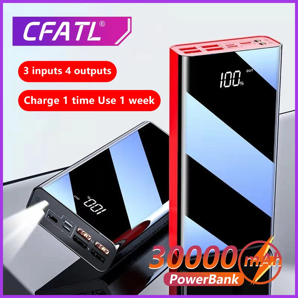 

Внешний аккумулятор с 4 USB-портами, 30000 мАч, 66 Вт
